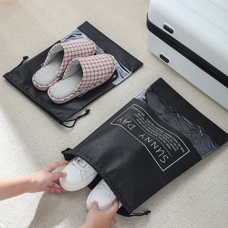 Custom Logo Printing Travel Portable Shoes Separate Storage Drawstring Bag Non-woven Dust-proof Bag