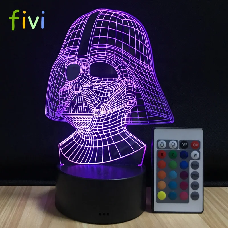 3D ночник Дарт Вейдер, светодиодный разноцветный ночник на батарейках с USB-зарядкой и пультом дистанционного управления