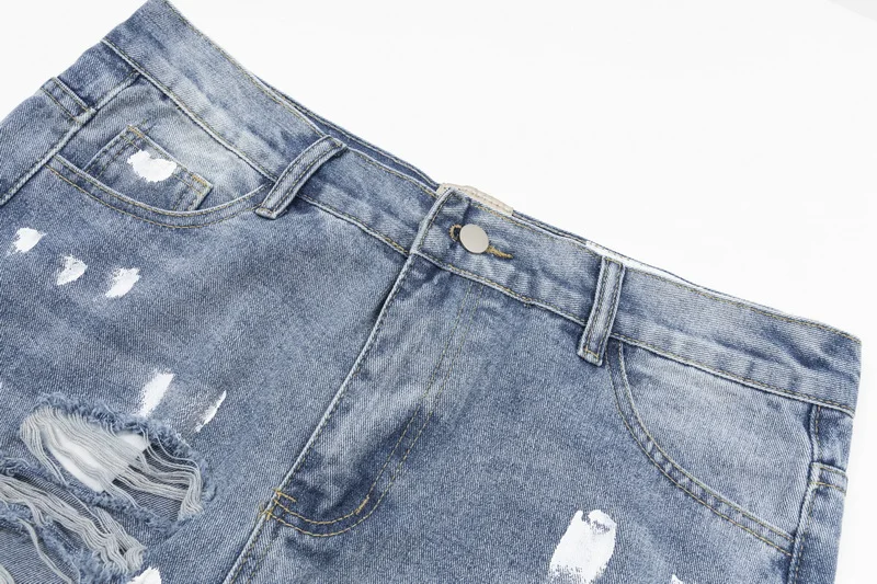 Fashion Gallery Hip Hop Retro Straight Flare Distressed Jeans Patchwork Denim Wide Leg Loose Pants For Men