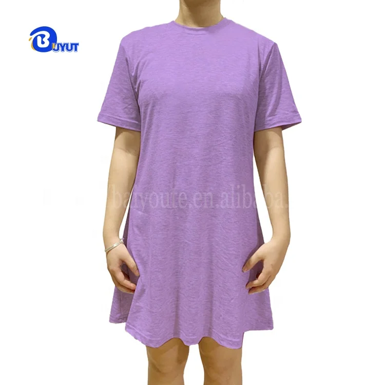 Summer blank pastel color Girls Dress women sublimation cotton soft hand feel casual outdoor plain long T shirts
