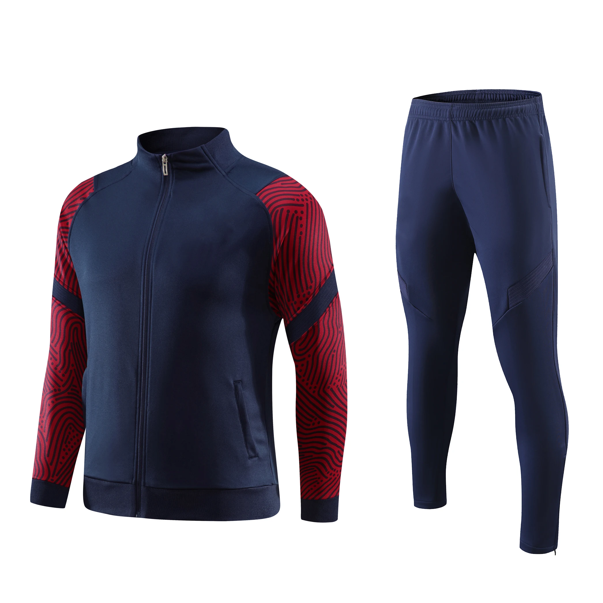 Smooth texture exercise suits Kids coaching apparel game outfits Seam pockets Cotton Slim Fit Polyester soccer tracksuits Retro