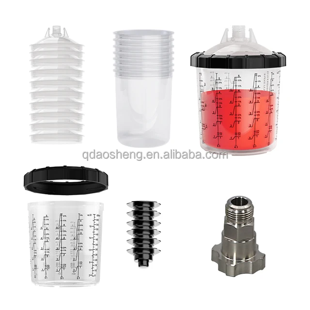 50 Pack Disposable Air Spray Gun Kit 20 Ounce (650ml) Standard Size with Cup Liners and Lid System