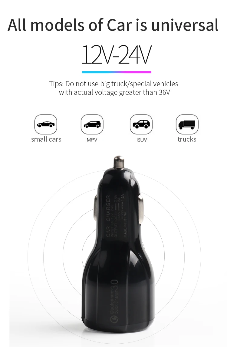 Car USB Charger Quick Charge QC3.0 QC2.0 Mobile Phone Charger 2 Port USB Fast Car Charger