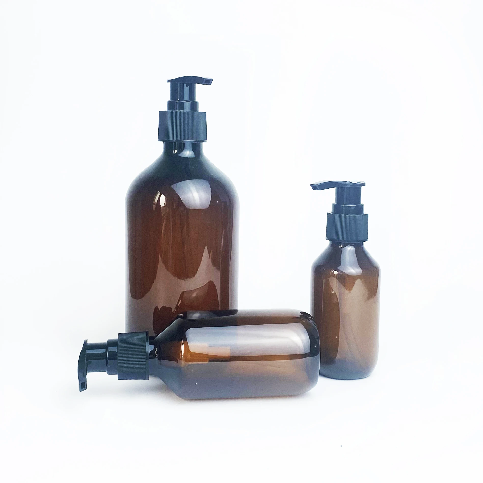 Plastic amber green black bottle PET round 300ml with pump dispenser spray