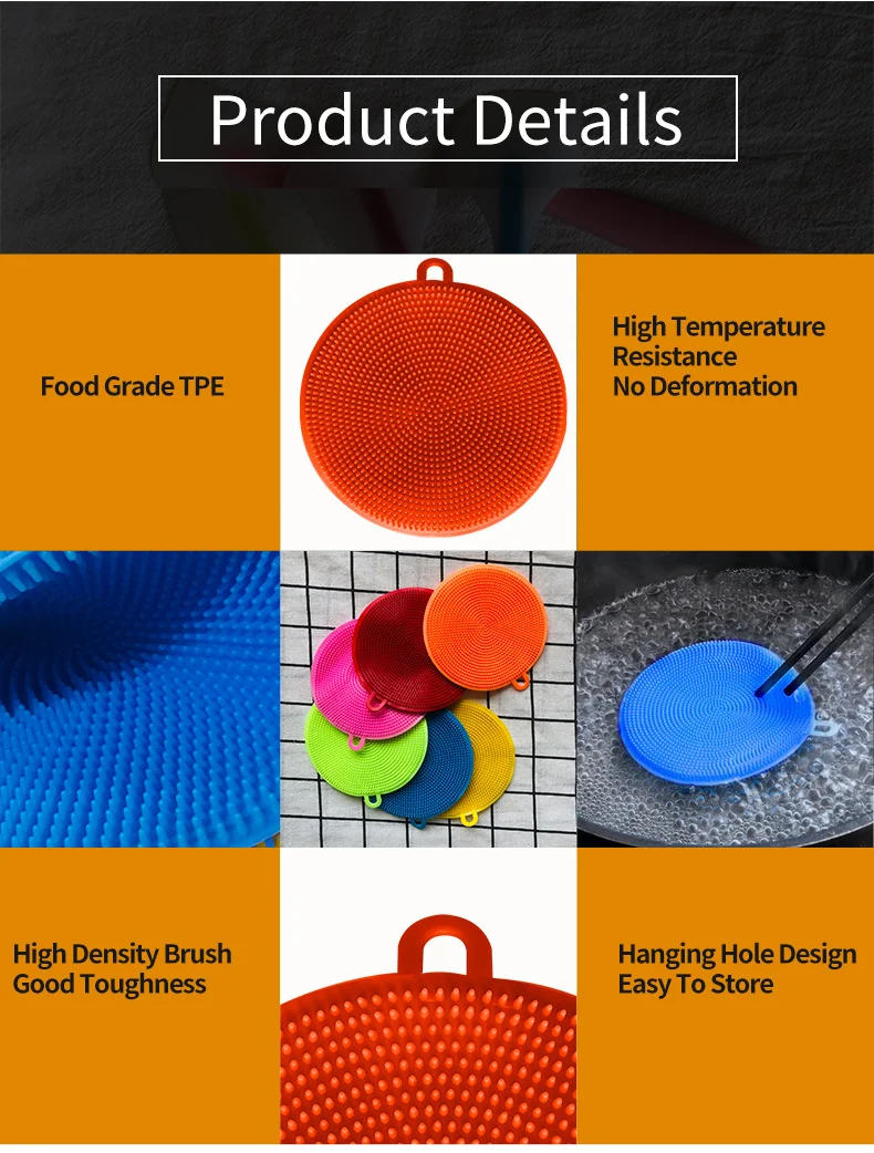 Multifunction round TPE Silicone Cleaning Brush Kitchen Accessories Dishwashing Plastic Rubber Mat Dish Cleaning Brush