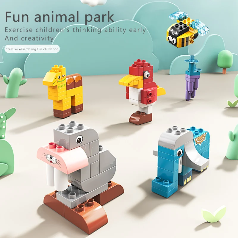 Animal Zoo Big Particles Brick Accessory Model Toy 6 in 1 Cute Animal Plastic Building Blocks With 126 Pcs More Than 20 Shapes