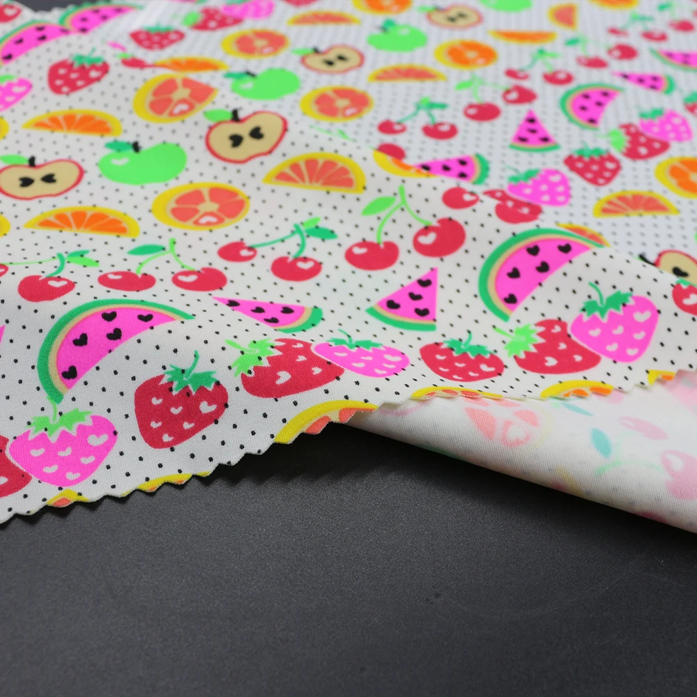 High Quality Elastic Cute Fruit Pattern Custom Digital Printed Spandex Polyester Fabric