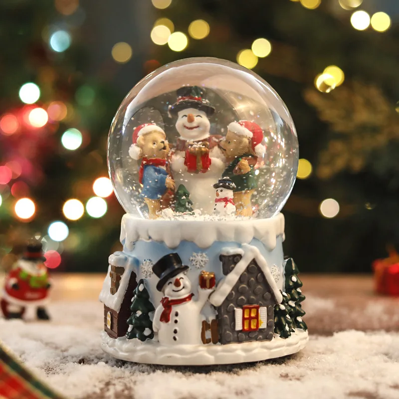 2024 High Quality Christmas Automatic Snowflake Spray With Light Rotating Crystal Ball Snow Ball Music Box Christmas Gift