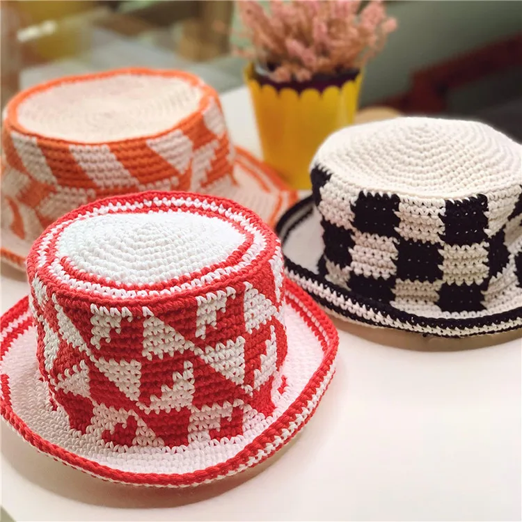 Customizable Cheap Breathable Solid Color Light Board Short Brim Knitted Bucket Hat Handmade Crochet Bucket Hat