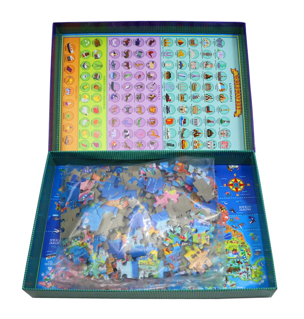 wholesale Custom Educational Kid World and USA Map 200 Pieces Paper Jigsaw Puzzle