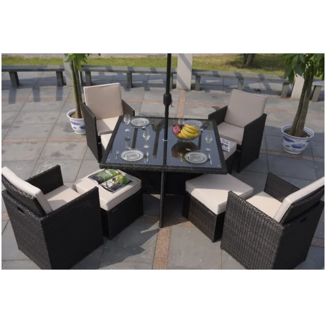 2022 cheap outdoor rattan dining room set garden space saving furniture
