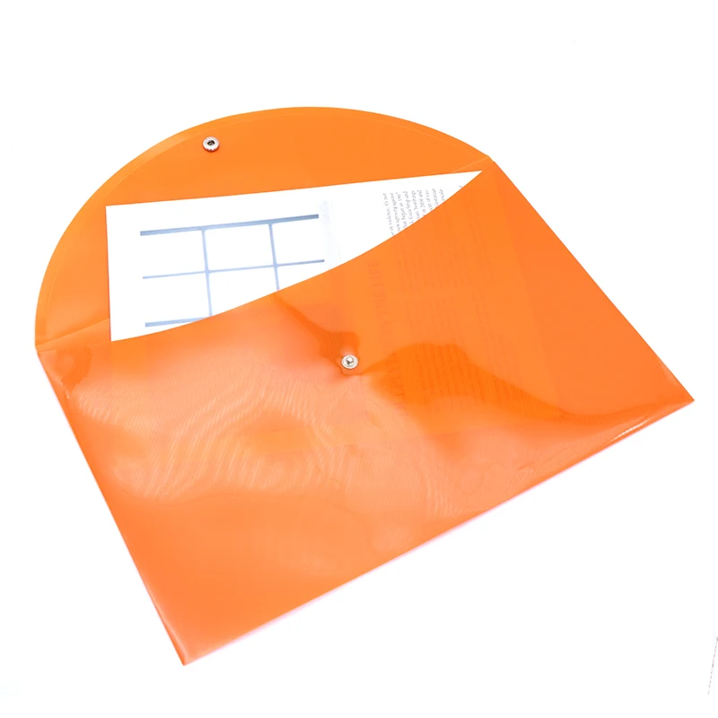 Custom Filing Products A4 Plastic Wallets Clear Document Bag Folder with Metal Snap Button Plastic File Folder