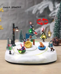 Porcelain Lighted House Christmas Village Christmas LED Lantern w Snowing Function & Music Handmade Snow Santa Claus Figurines