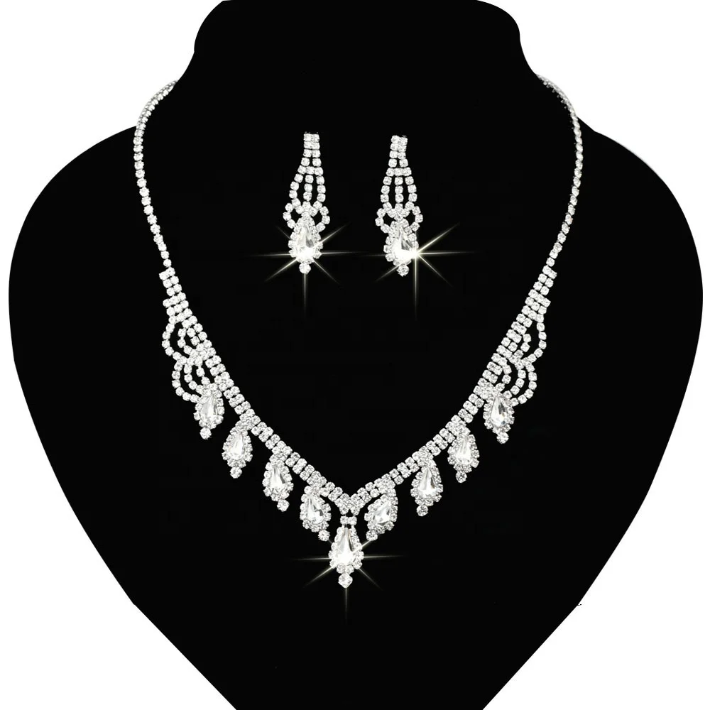  Brand Elegant Rhodium Rhinestone Necklace Earring Jewelry Set Bridal