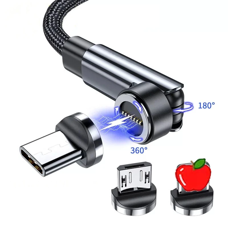 High Quality Nylon 360 540 Degree 3 in 1 Magnetic Multifunction Phone Micro usb Data Charger Cables Type-c 1m 2m Wholesale