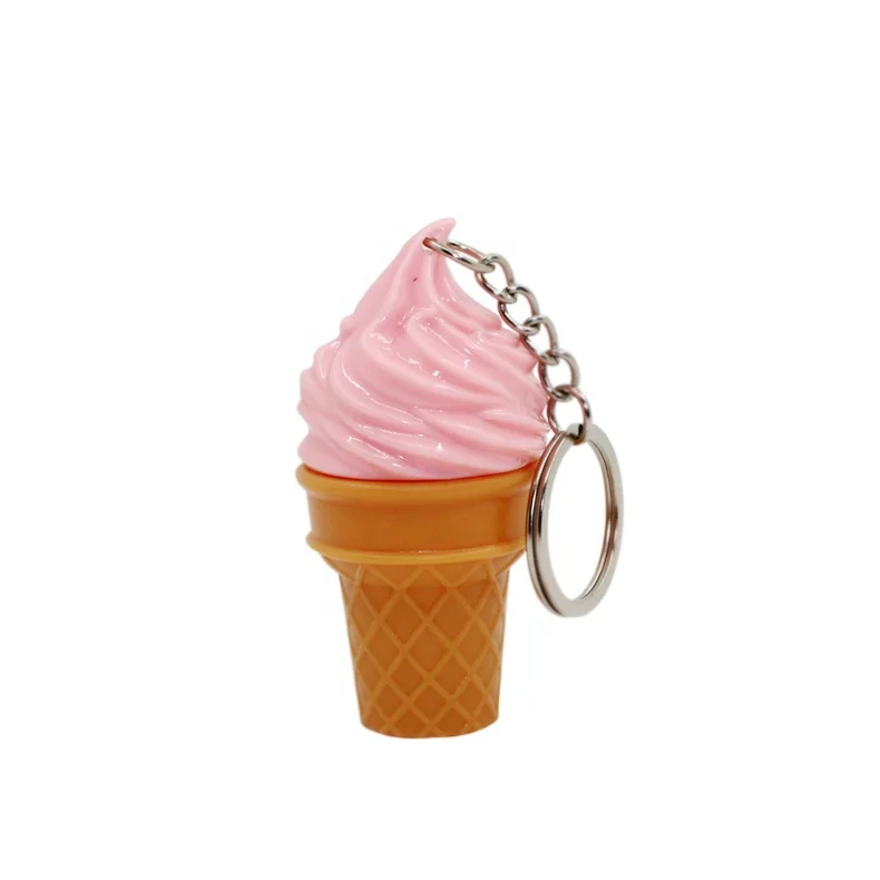 Creative 3D Plastic Mini Ice Cream Keychain With Flash Light And Funny Sound for gift promotion ice cream key ring 3D