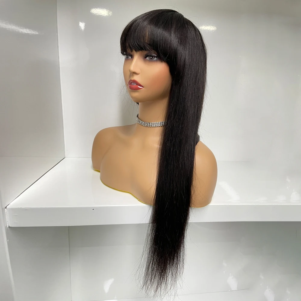 Luke Custom Natural Black Bang Wigs New Style Long Wigs With Bangs 30 32 40 Inches No Lace Human Hair Wig With Bang