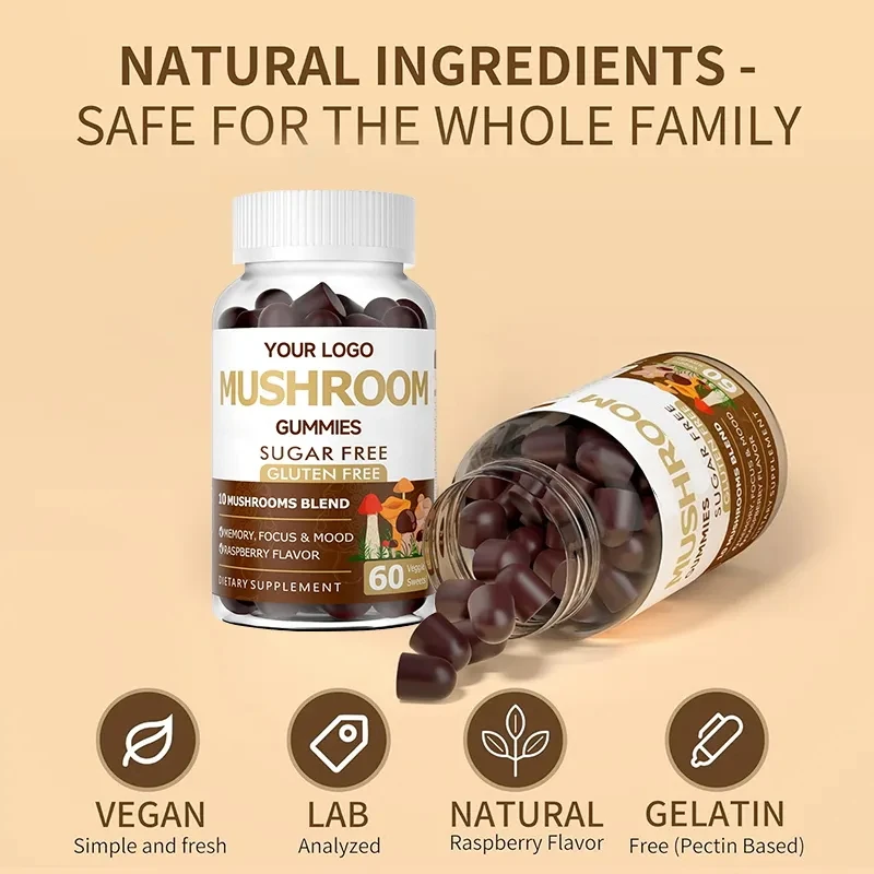 10 in 1 Mushroom Gummies For Focus Supply Private Labels Organic Mushroom Gummy