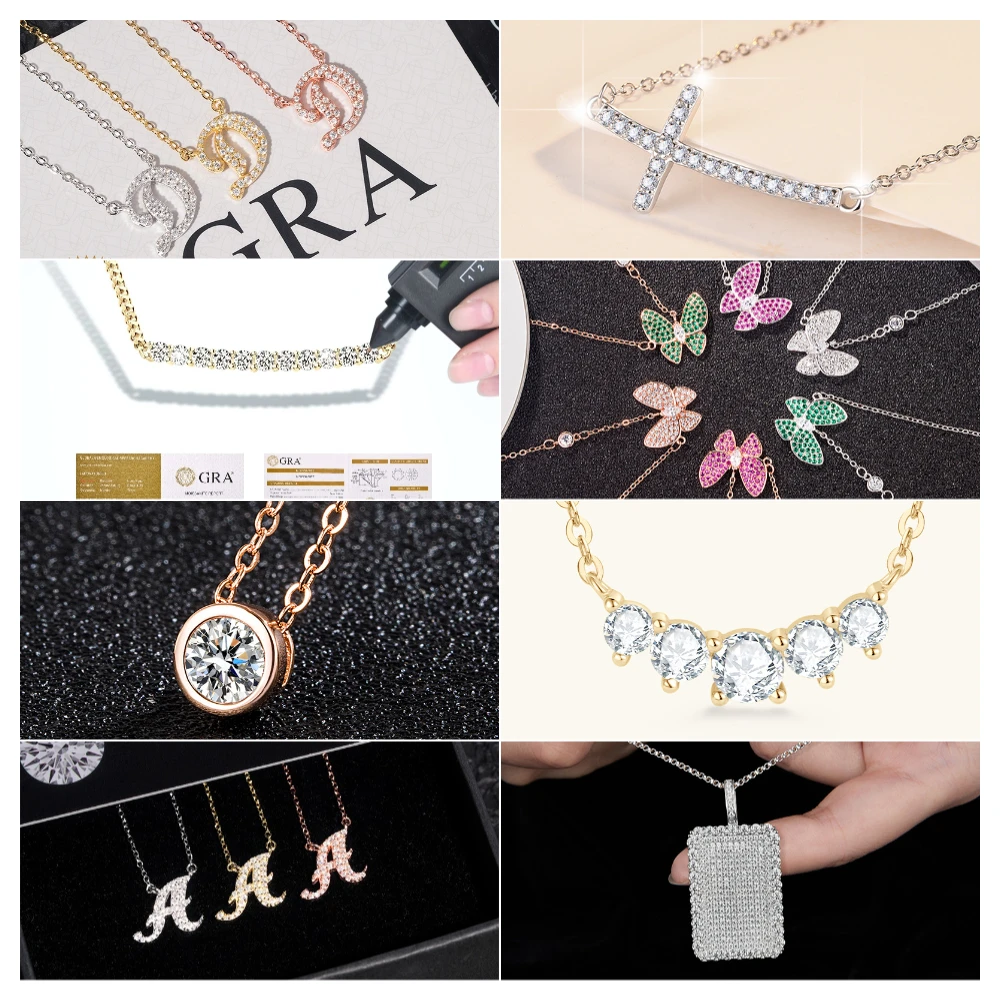 Zircon Silver 18k Gold Plated Double Heart Necklaces Heart Pendant Moissanite Necklace