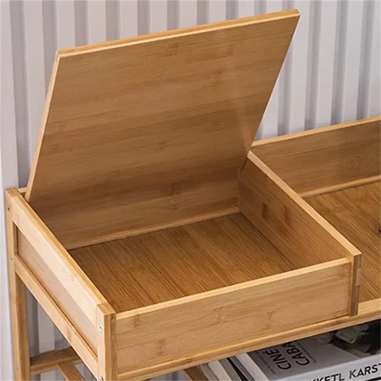 Natural wood household entryway storage box shoe cabinet 5-tier bamboo shoe rack for entryway