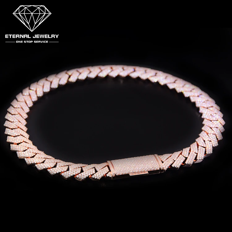 Factory Price 20inches Real Iced out 925 Sterling Silver 10k 14k 18k Gold Moissanite Diamond Cuban Link Chain Hiphop Necklace