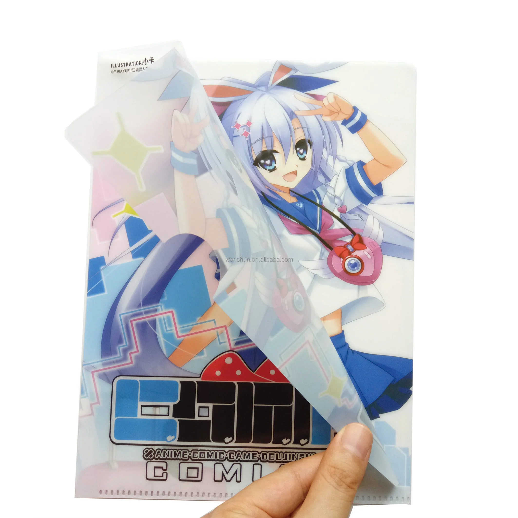 Custom Durable A3 A4 A5 Size L Shape PP/PVC Japanese Plastic File Folder with Cartoon