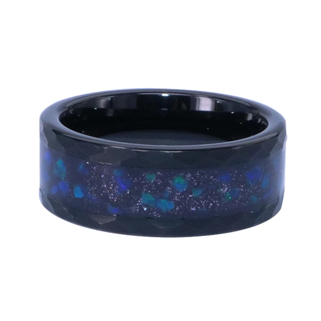Accept Custom Order 8mm Hammered Black Alexandrite Wedding band - Space Ring,Galaxy & Opal Tungsten Wedding Ring 2024