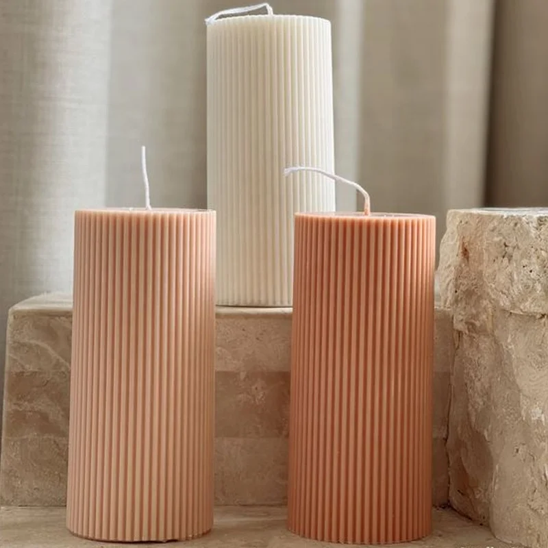 5/10/15/20cm Round Ribbed Pillar Candle