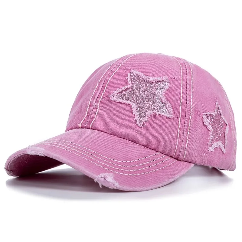 Glitter Star 6 panel baseball caps hats, adjustable cotton caps multiple color