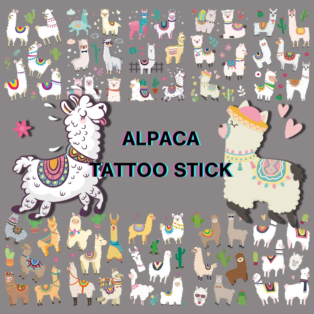 Alpaca series cartoon temporary tattoo for kids face body arms tattoo stickers