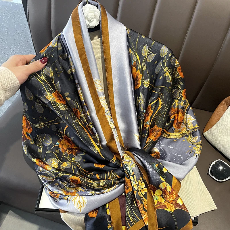 Luxury Pattern Silk Scarf Floral Large Shawls Hair Wraps big size 90*180cm Head Scarfs Women Long Silk Scarves Hijabs