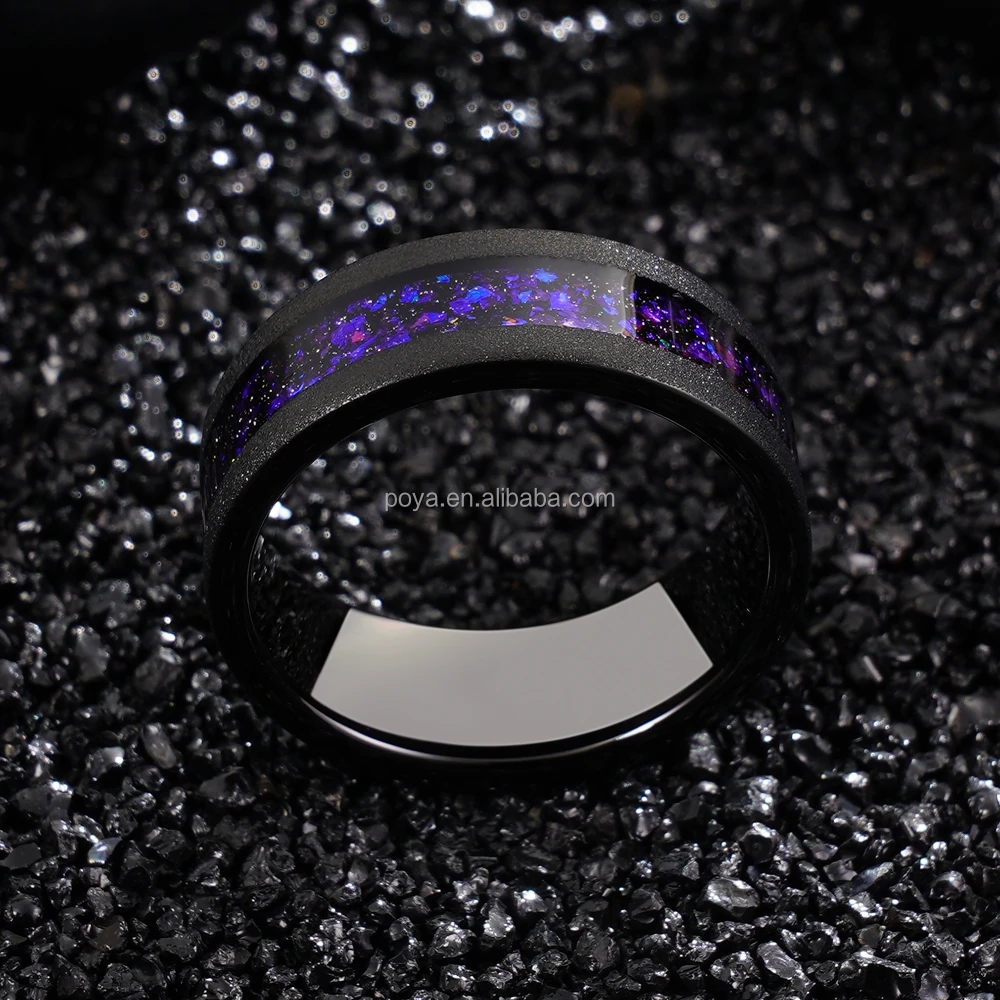 Poya Space Look Black Tungsten Carbide Ring With Sandstone Inlay