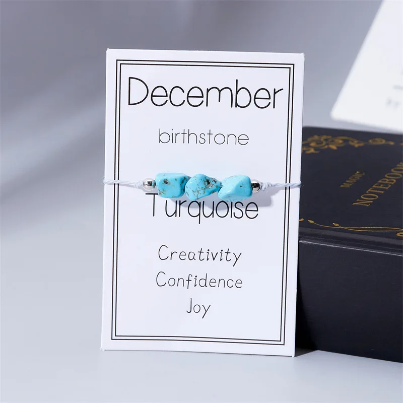 Irregular 12 Months Birthstone Bracelet Creative Handwoven Design with 3 Natural Stones, Adjustable Handmade Bracelet Bracelet