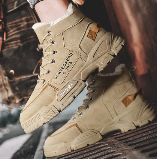 Plush warm snow boots, thickened waterproof cotton shoes, youth mid top martin boots