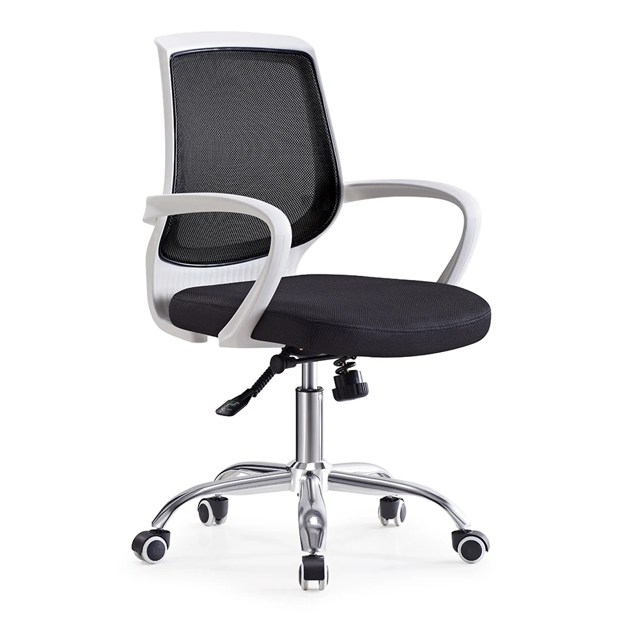 Wholesale price mid back simple design white plastic frame pink mesh swivel office chair