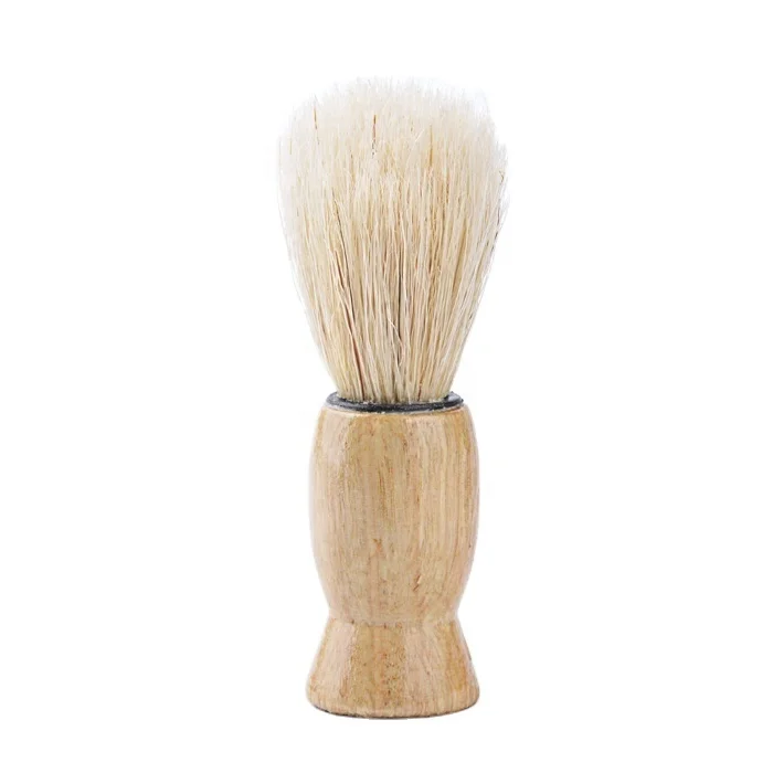 Wholesale cheap small wooden handle bristle hair disposable shaving brush with package
