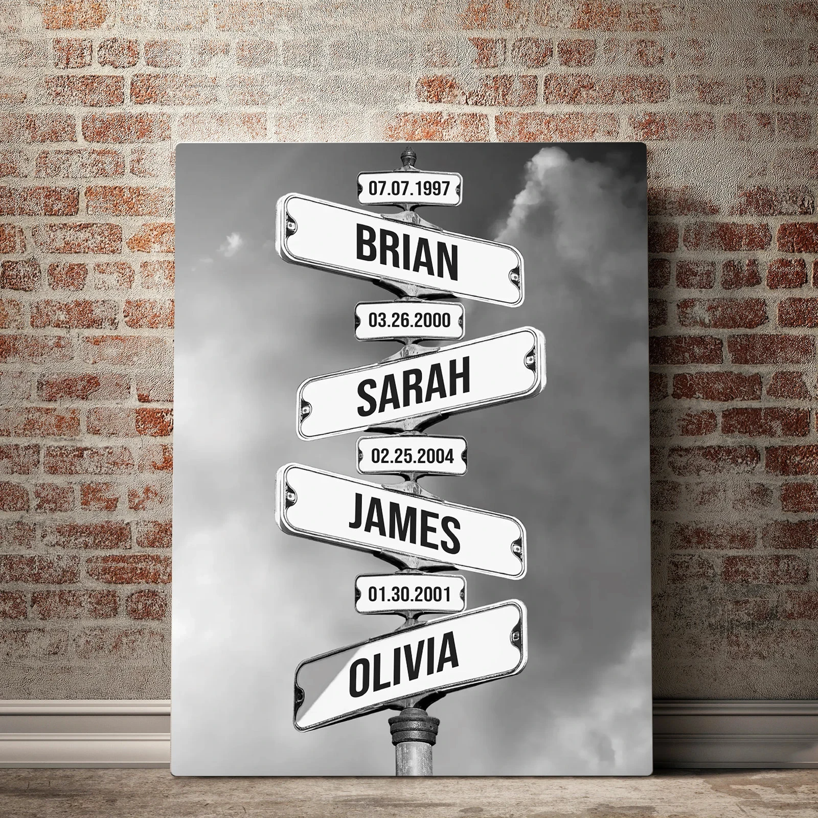 Personalized Family Names Date of Birth Vintage Street Sign Canvas Street Sign Multi-names C