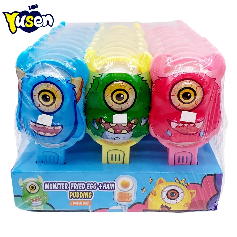 Halal Wholesale DIY Monster Fried Egg and Ham Jelly Pudding with Popping Candy Toy for Kids