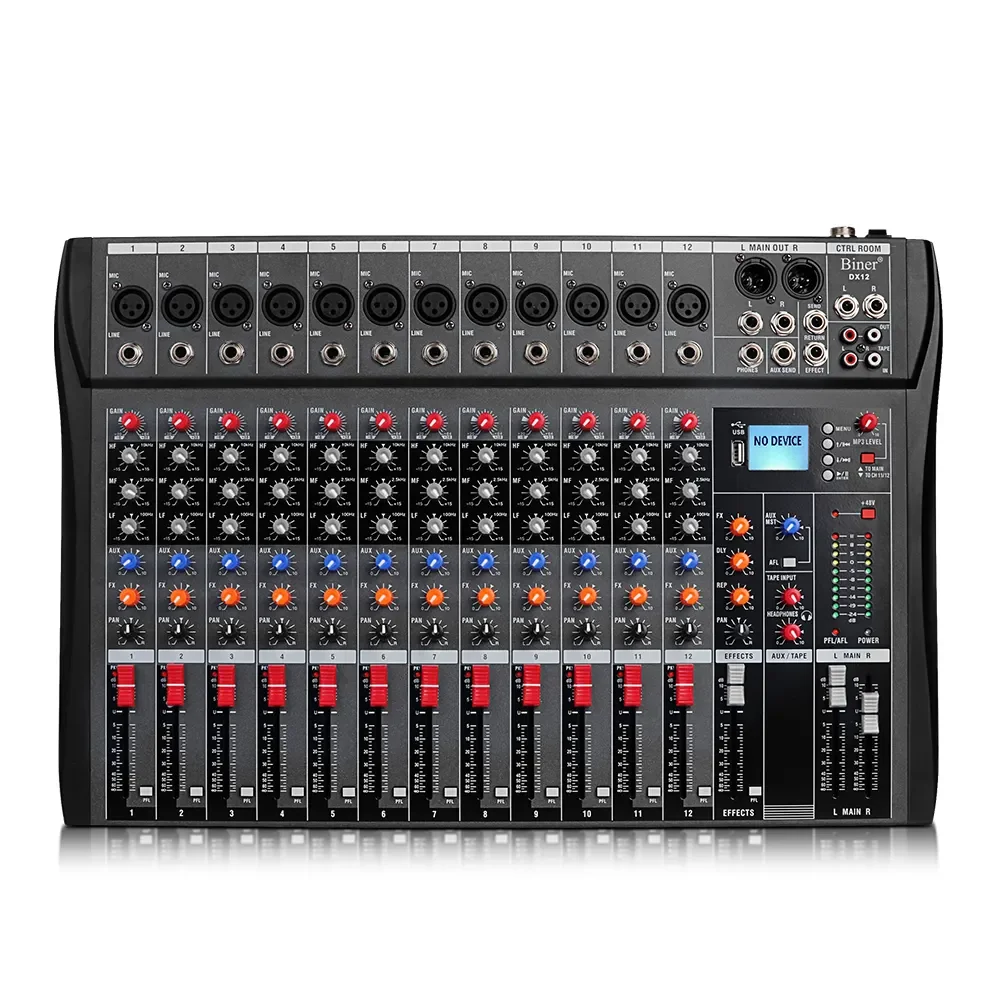 HKR DX12 профессиональная 12-канальная студийная аудио консоль USB MP3 вход 48 В фантомный металлический диджейский микшер