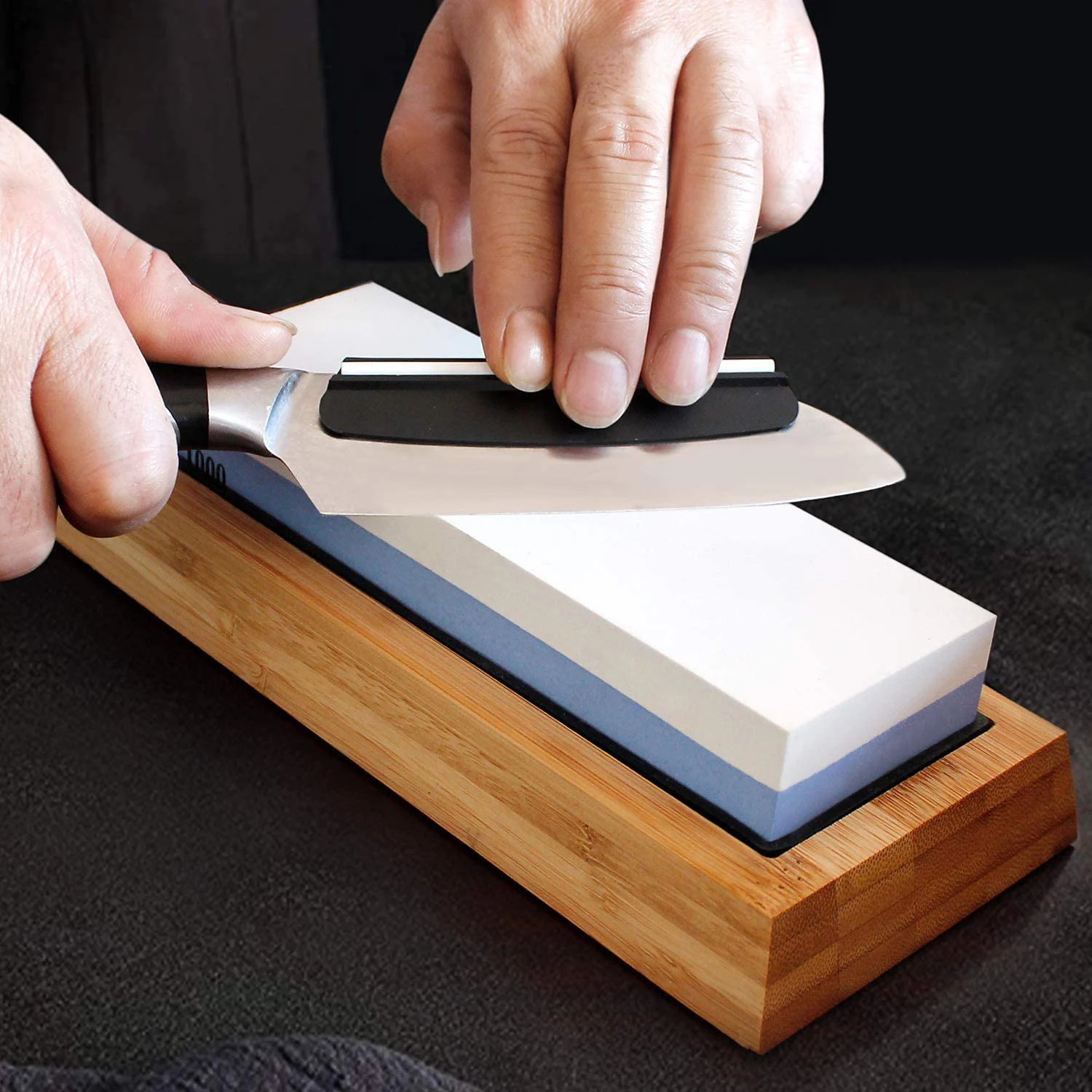 Knife Sharpening Stone Dual Side Grit 1000/6000 With Nonslip Bamboo Base and Best Seller Sharpeners