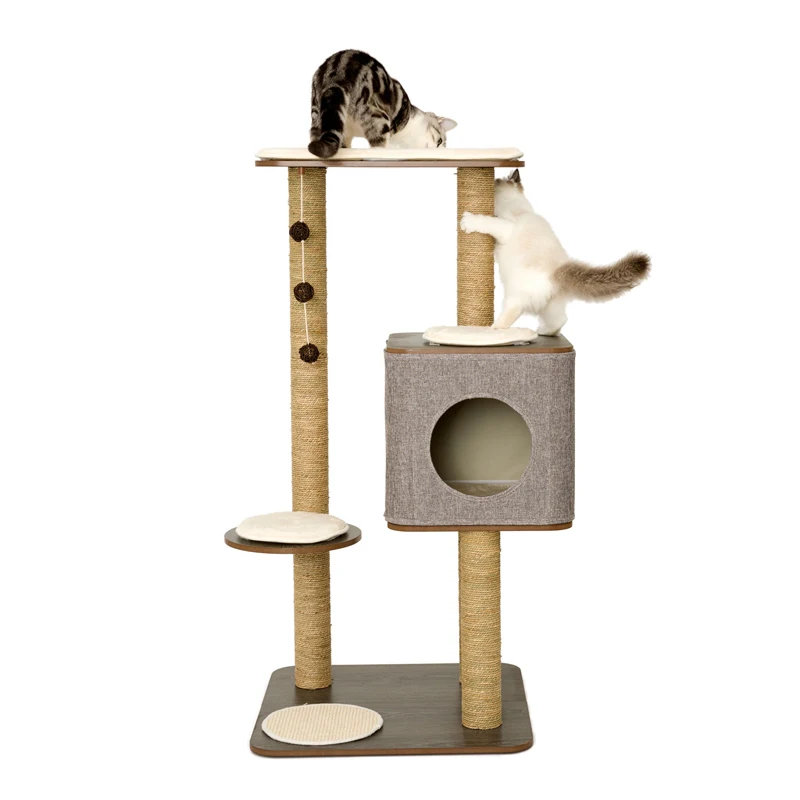 
Hot Sale Interactive Cats Tower Pet Scratcher Stick Wood Trees New Wooden Natural Scratch Cat Tree Toy 