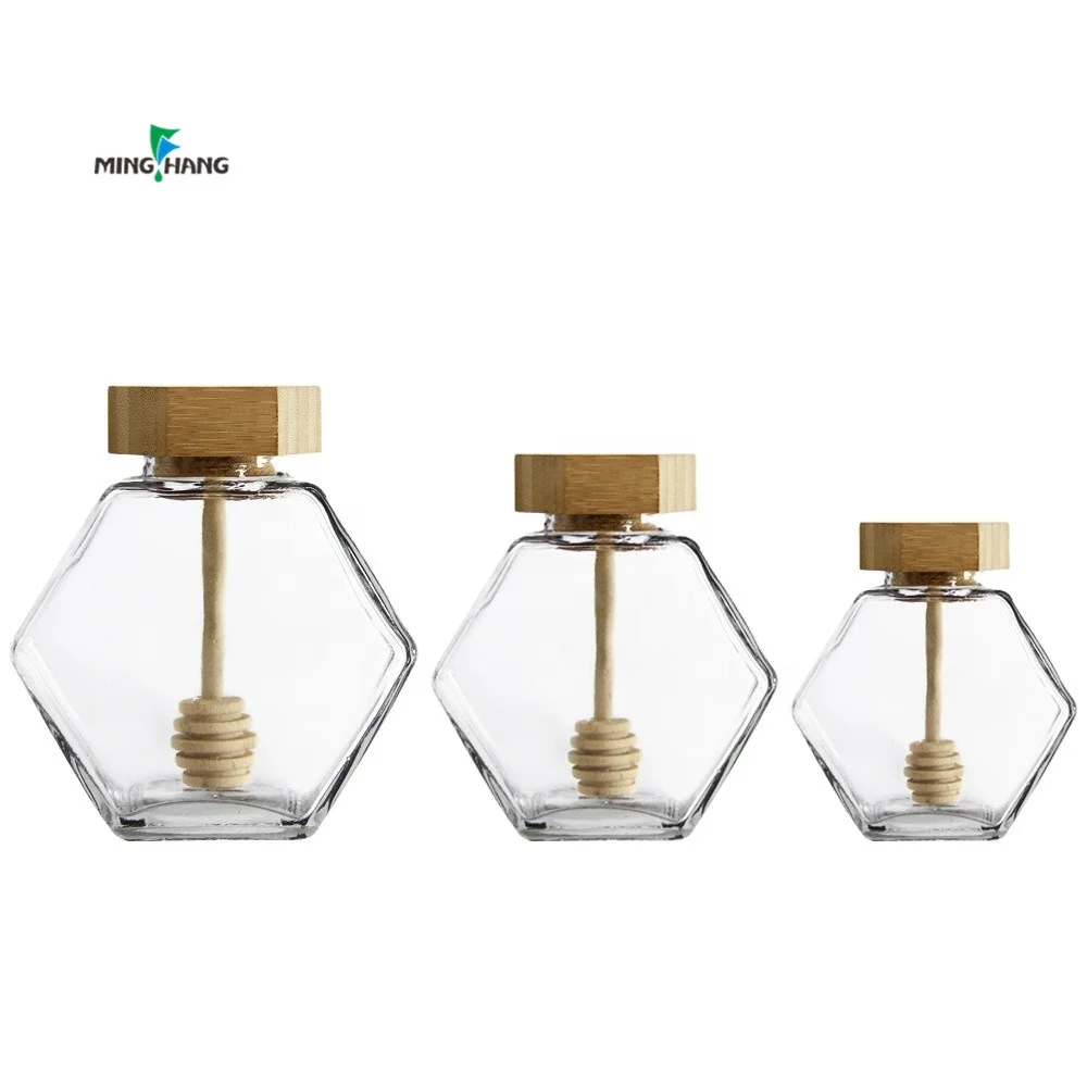 Pot de miel en 100 мл 180 250 380 шестиугольные стеклянные банки для меда stockage nourriture noir verre Pore