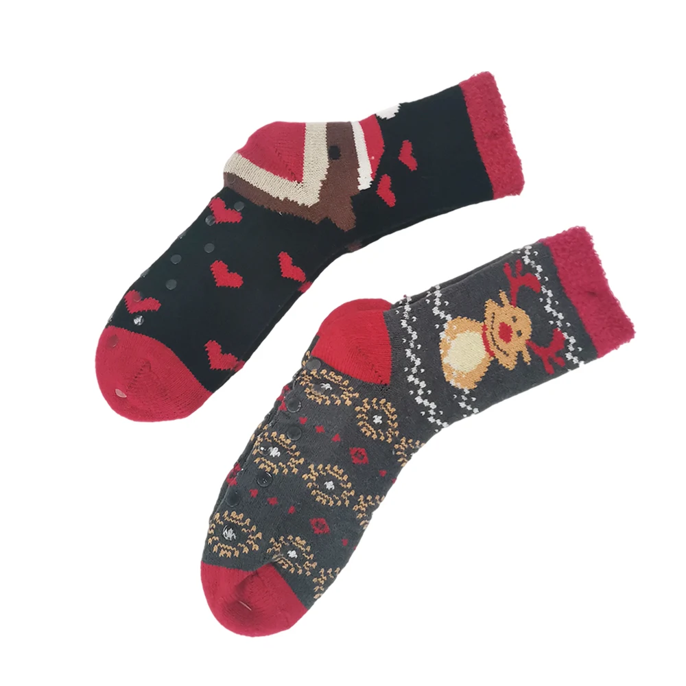 Winter Warm Fluffy Fleece Thick Red Embroidery Floor Household Christmas Cozy Ladies Socks Gift Women