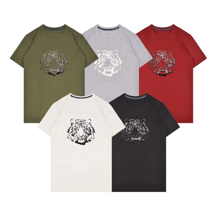 Simple vintage cotton elastic black t shirt custom tiger gel print wholesale t shirts