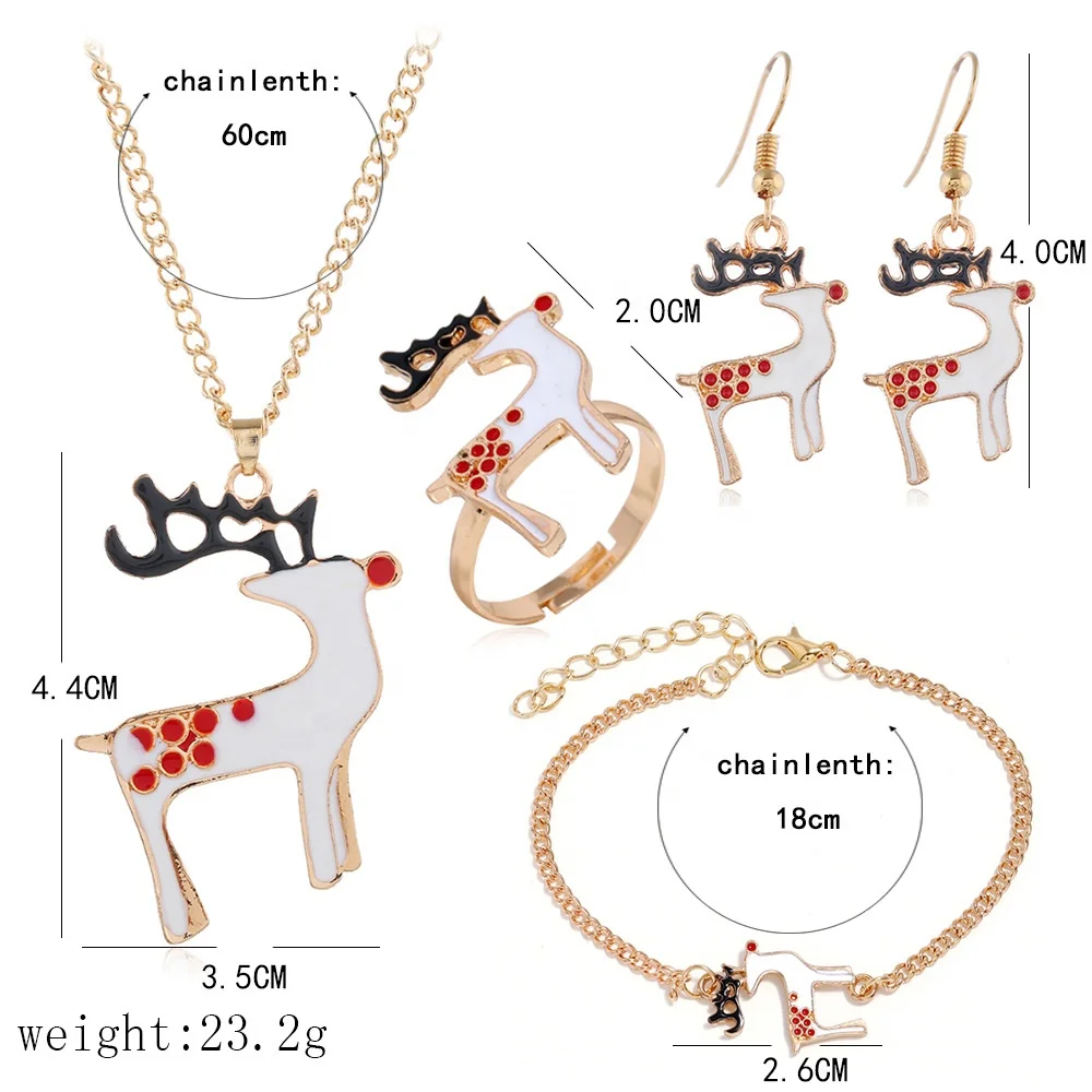 
Christmas Gift Deer Caladium Fashion 14K Gold Filled Plated Alloy Necklace Earring Ring Jewelry Set 