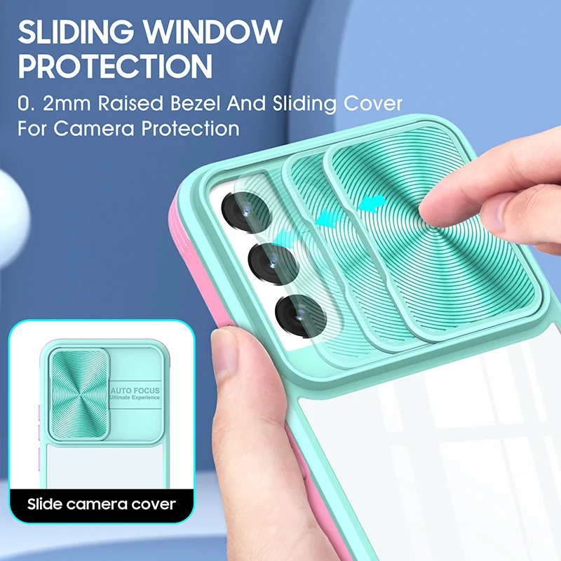 2022 New Design Protection Film With Slider Camera Lens Clear Phone Case For Samsung Galaxy S22 Ultra
