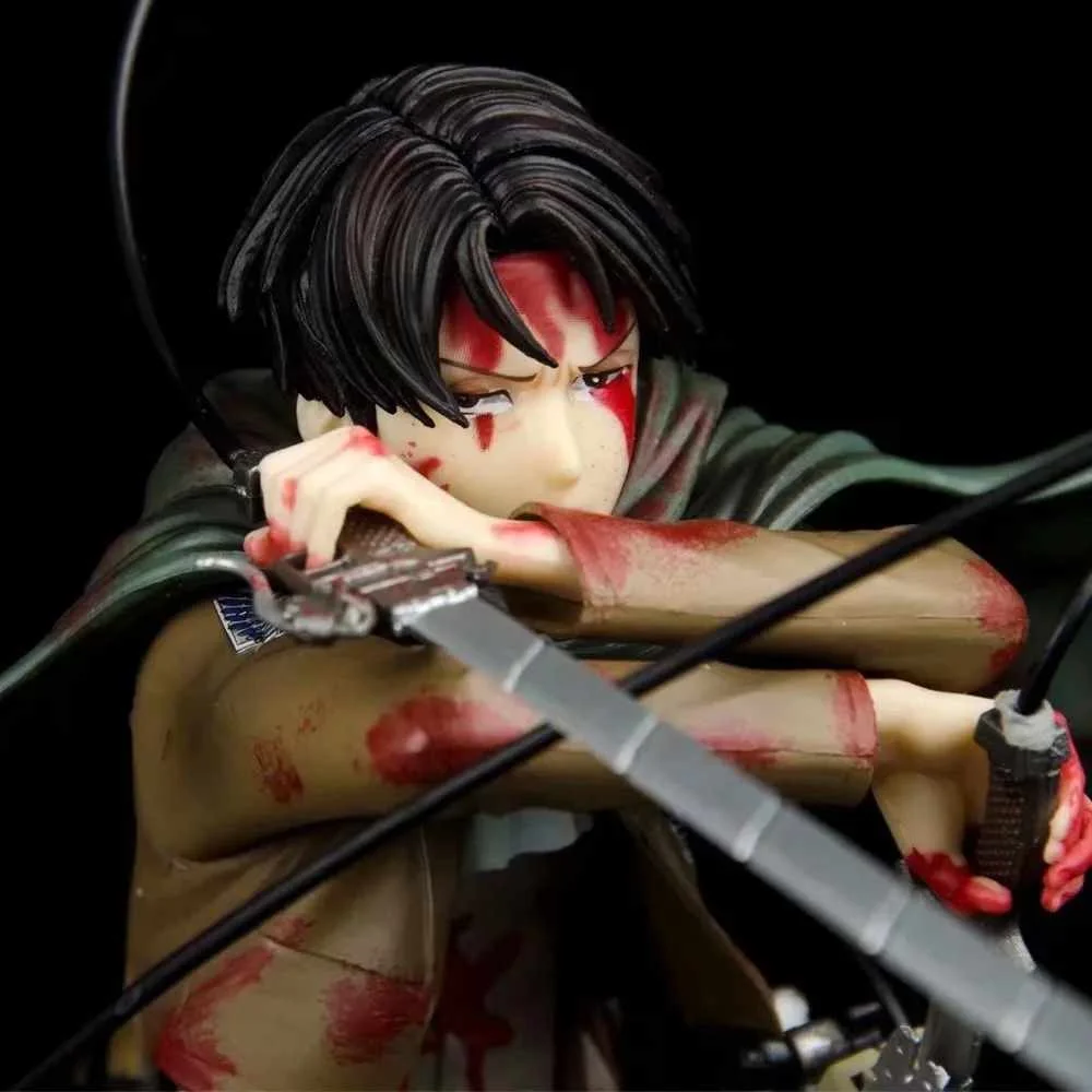 18CM  GK Anime Attack on Titan damaged cpatain Levi Ackerman PVC Action Figure Collectible Model Toy
