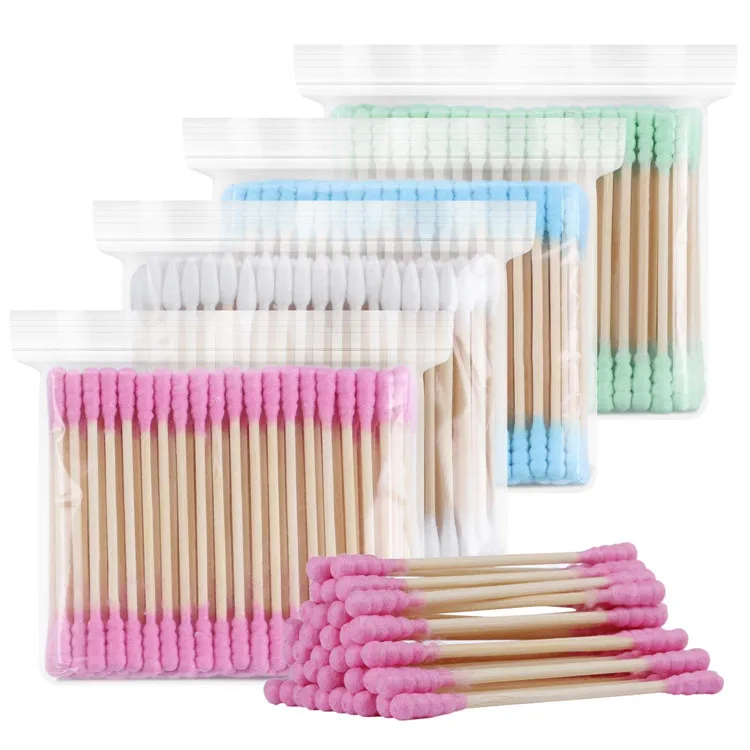 Color Makeup Remover Sterilized Disposable Medical Alcohol Iodophor Filled Wooden Organic Bamboo Cotton Bud Swab Stick For Baby