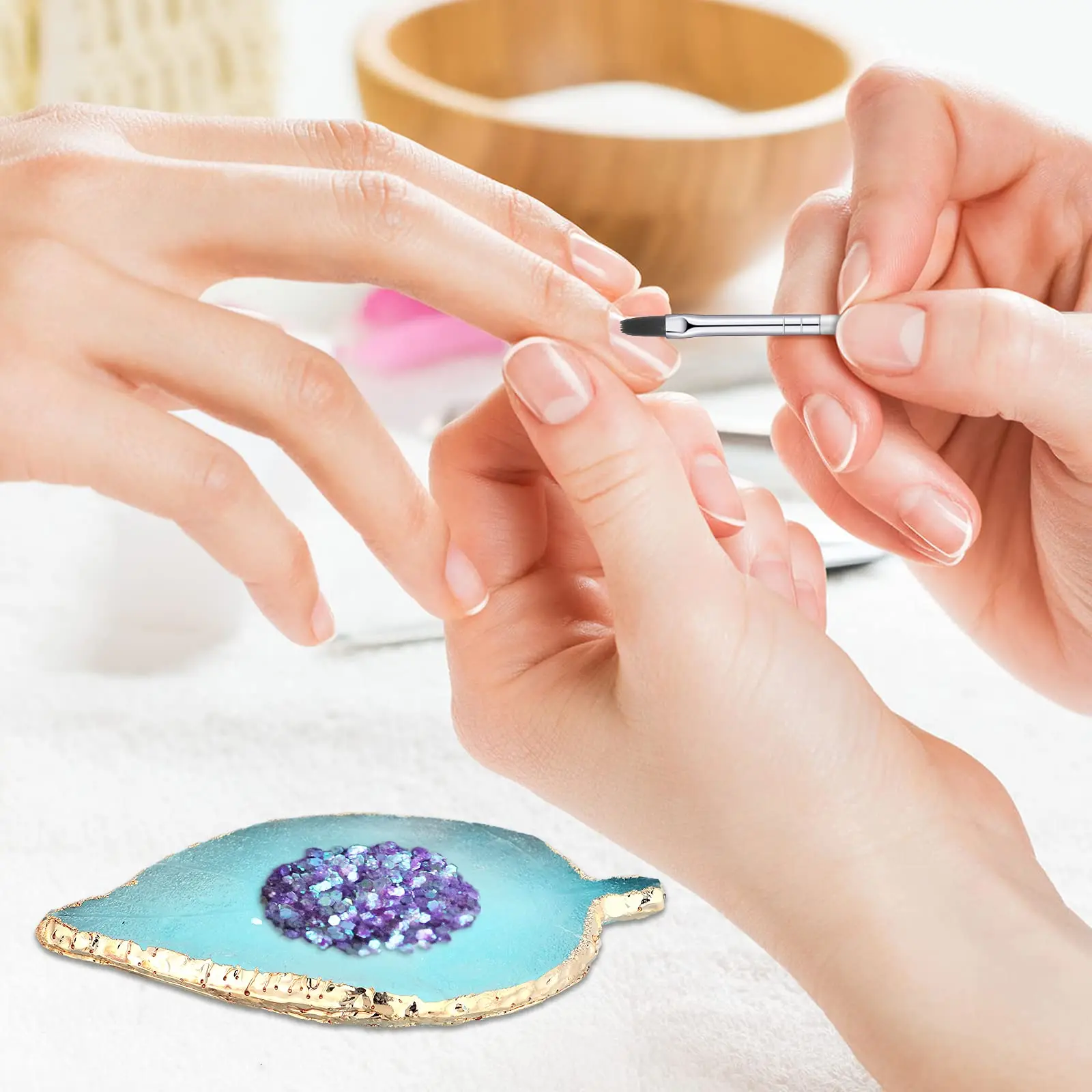 21 Pieces Nail Art Brush Beauty Tool Kit Resin Nail Art Palette With Leaf Shape Mixing Palette DIY Nail Art Designs Dot Pen Kit