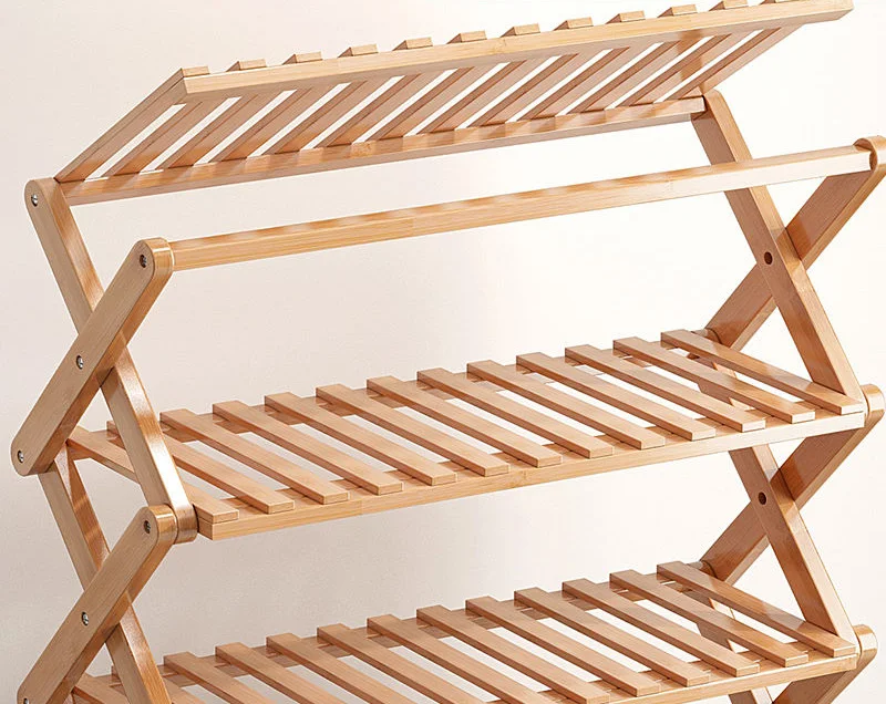Custom Foldable 4~6 Tiers Shoe Rack Bamboo Pairs Shoe Shelf Storage Organizer